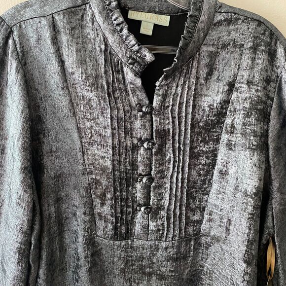 Rye Grass Blouse Women's Size L Gray Silver Long Sleeve Cocktail NWT - Picture 4 of 8